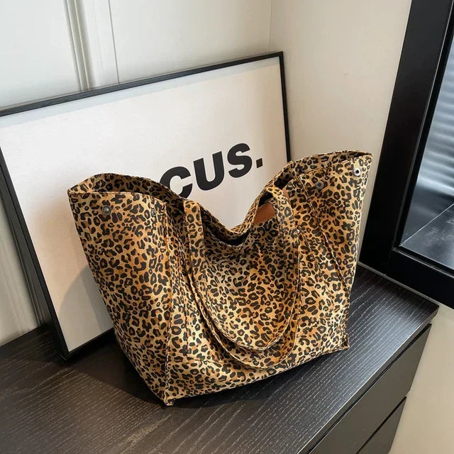 Oversized Leopard Print Canvas Tote Bag for Everyday