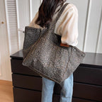 Oversized Leopard Print Canvas Tote Bag for Everyday