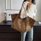 Oversized Leopard Print Canvas Tote Bag for Everyday