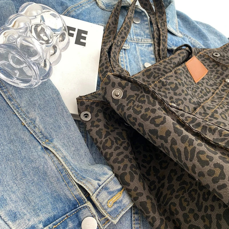 Oversized Leopard Print Canvas Tote Bag for Everyday