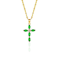 Emerald-Look Cross Necklace in Gold Tone