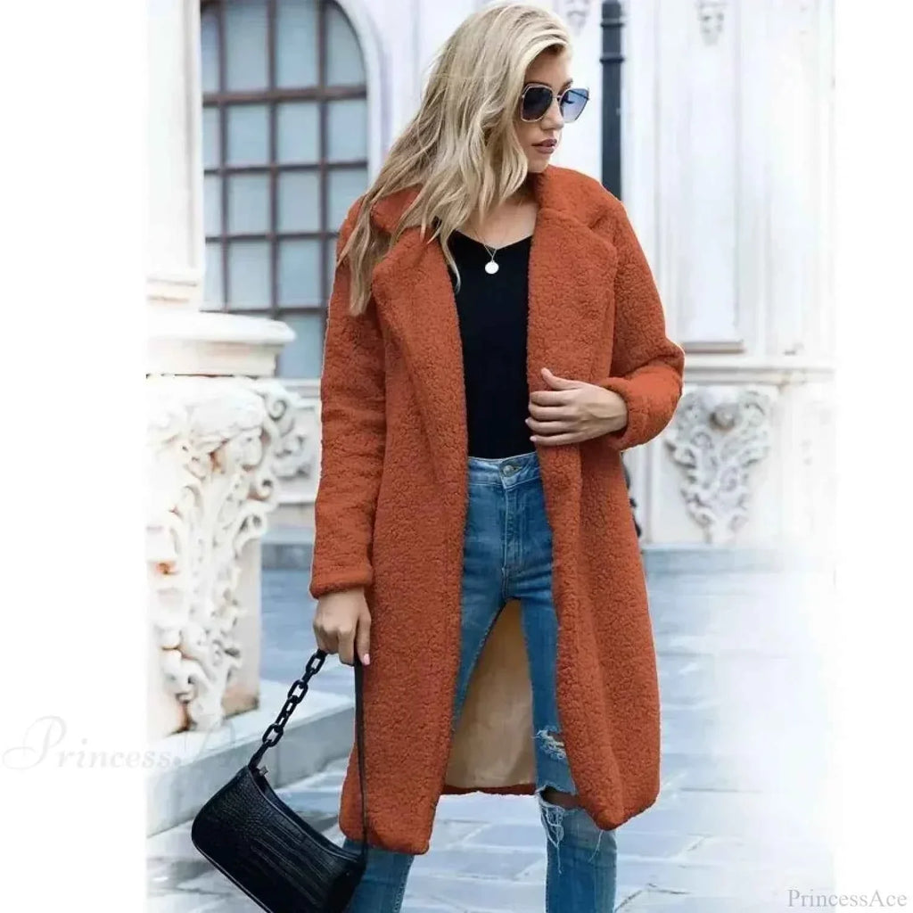 Fluffy Teddy Cape with Turn Down Collar and Open Front