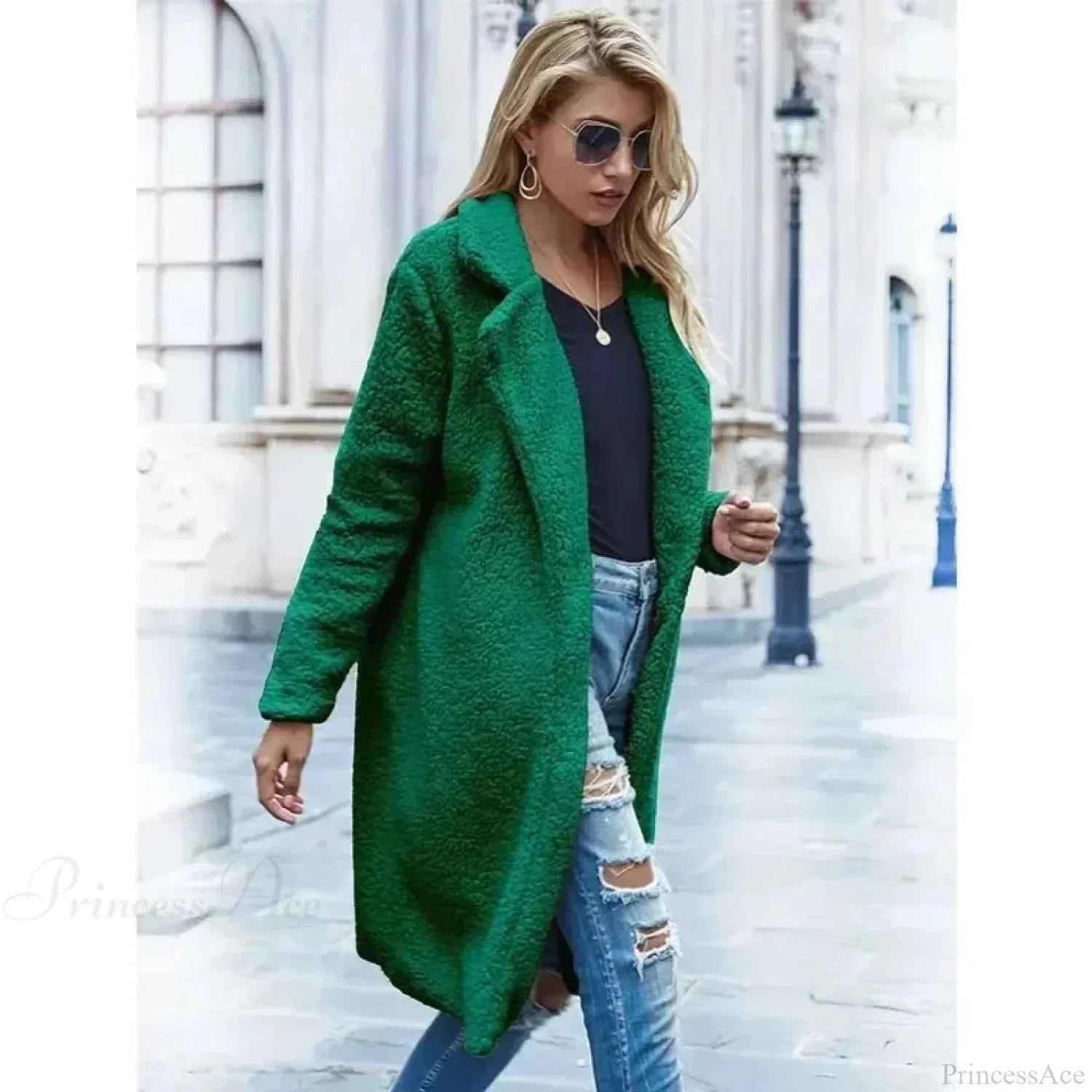 Fluffy Teddy Cape with Turn Down Collar and Open Front
