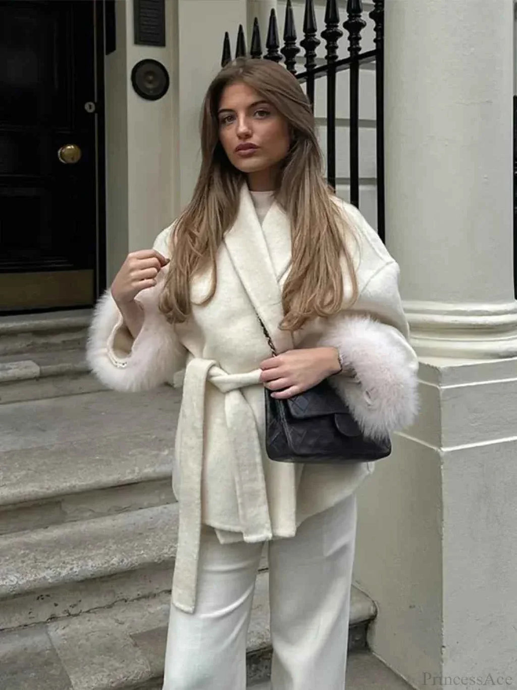 Double Breasted Brushed Coat with a Wide Lapel Collar