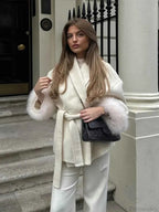 Double Breasted Brushed Coat with a Wide Lapel Collar