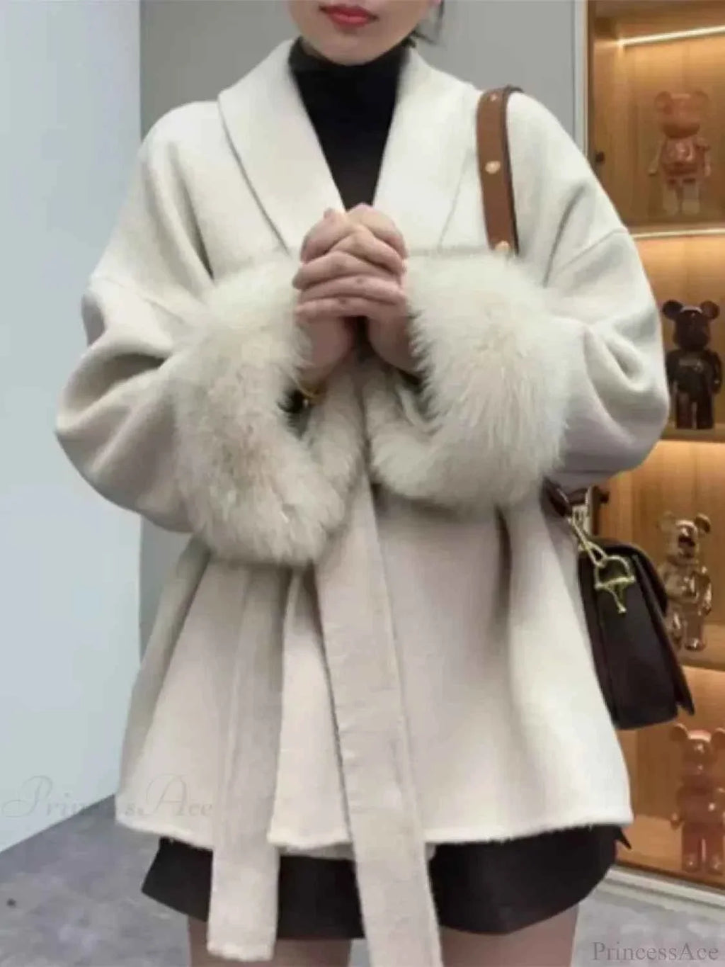 Double Breasted Brushed Coat with a Wide Lapel Collar