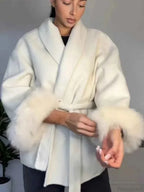 Double Breasted Brushed Coat with a Wide Lapel Collar