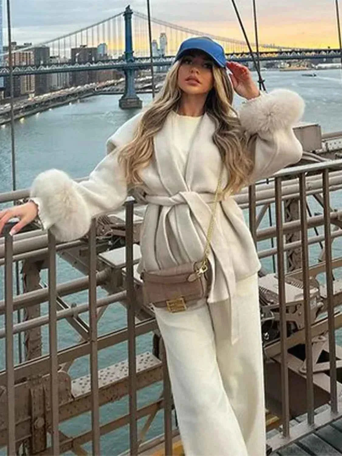 Double Breasted Brushed Coat with a Wide Lapel Collar