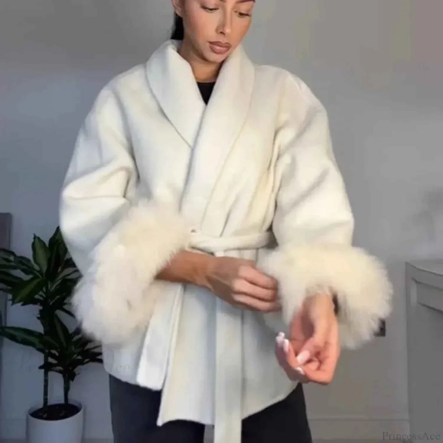 Double Breasted Brushed Coat with a Wide Lapel Collar