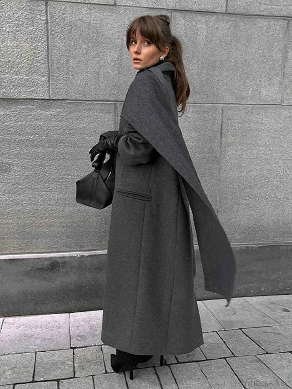 Double Breasted Longline Coat with a Classic Lapel Collar