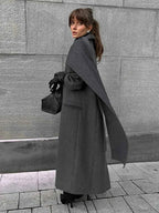 Double Breasted Longline Coat with a Classic Lapel Collar