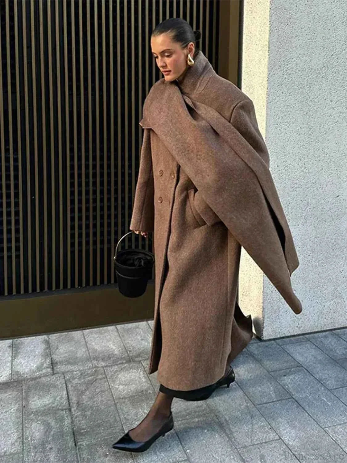 Double Breasted Longline Coat with a Classic Lapel Collar
