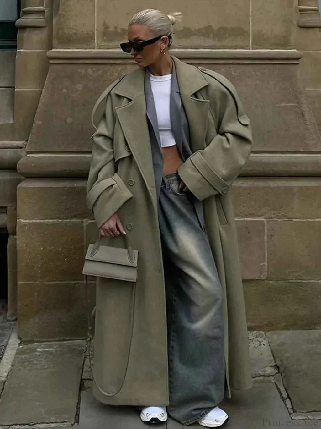 Longline Double Breasted Coat with a Ribbed Collar Detail