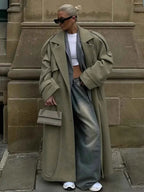 Longline Double Breasted Coat with a Ribbed Collar Detail