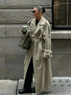 Longline Double Breasted Coat with a Ribbed Collar Detail