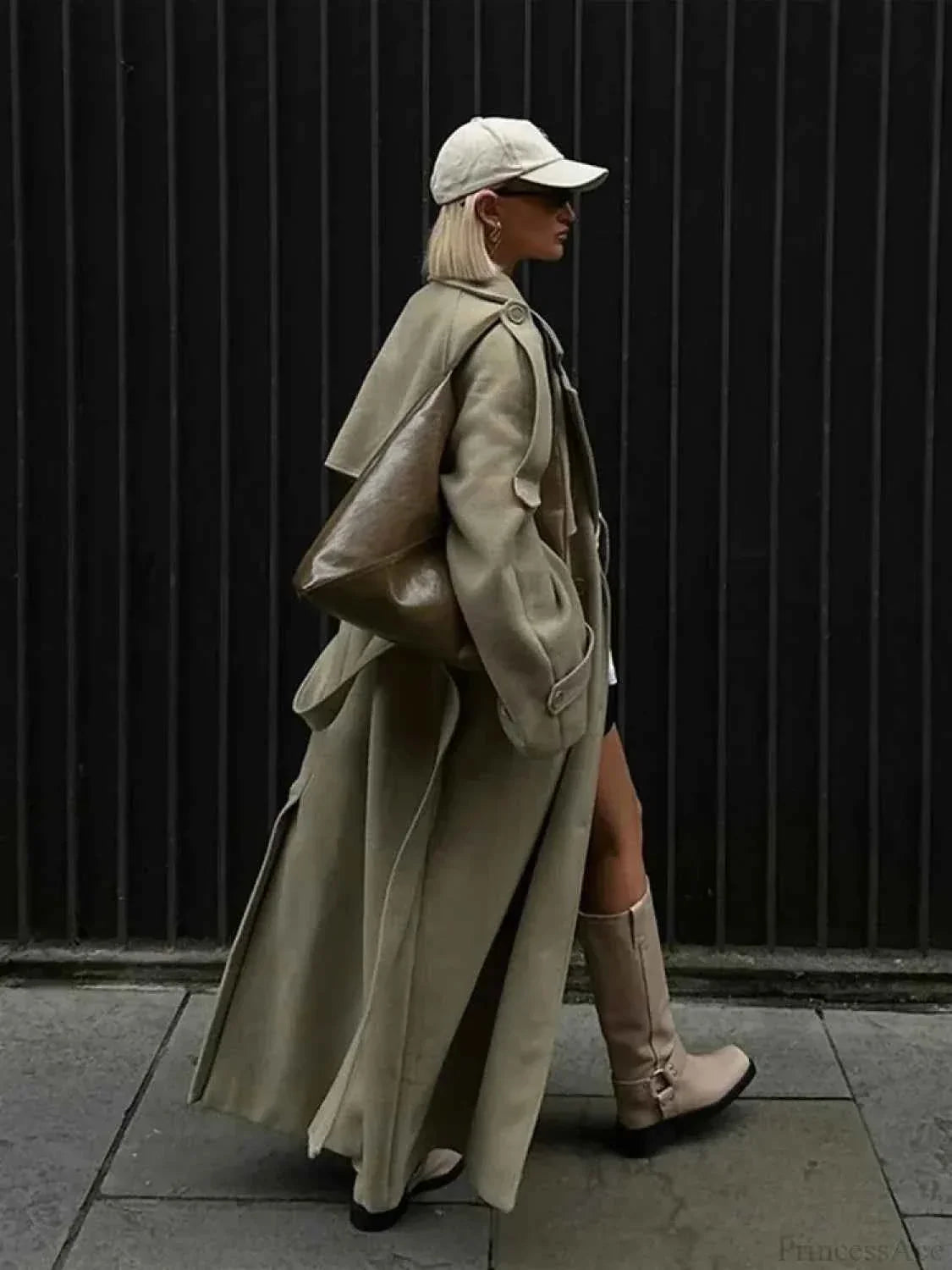 Longline Double Breasted Coat with a Ribbed Collar Detail