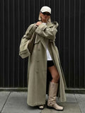 Longline Double Breasted Coat with a Ribbed Collar Detail