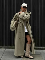 Longline Double Breasted Coat with a Ribbed Collar Detail