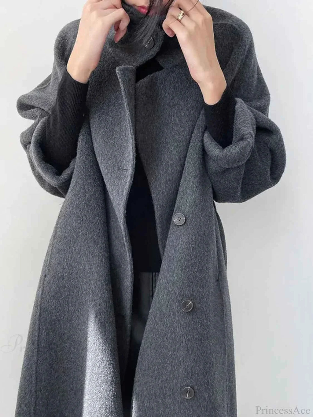 Longline Single-Breasted Brushed Coat with Turn-Down Collar