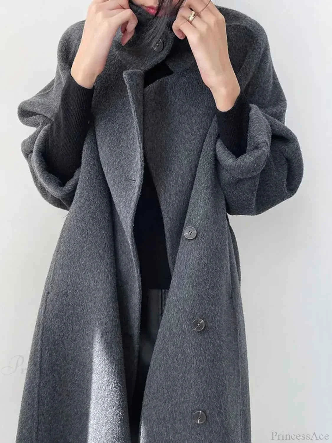 Longline Single-Breasted Brushed Coat with Turn-Down Collar