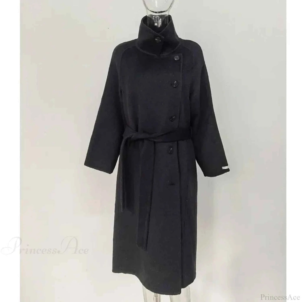 Longline Single-Breasted Brushed Coat with Turn-Down Collar