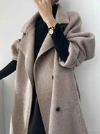 Longline Single-Breasted Brushed Coat with Turn-Down Collar