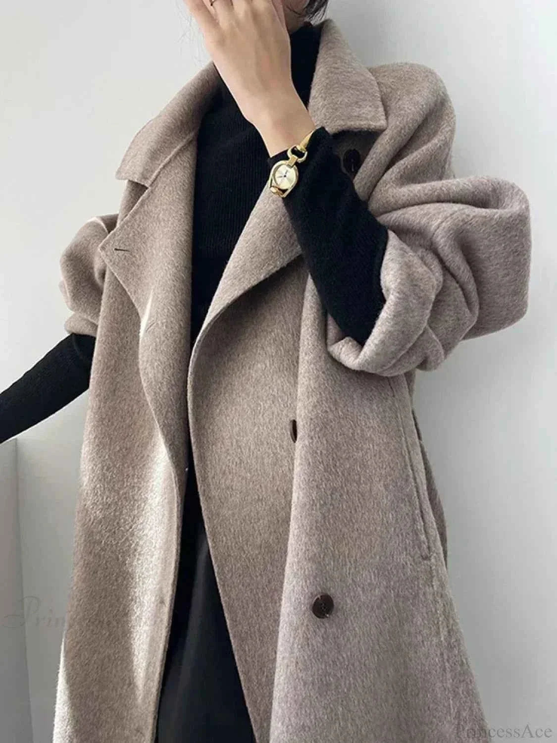 Longline Single-Breasted Brushed Coat with Turn-Down Collar