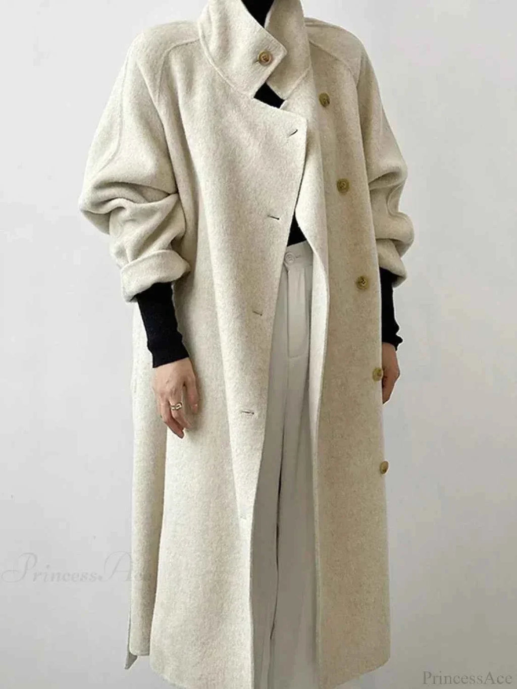 Longline Single-Breasted Brushed Coat with Turn-Down Collar
