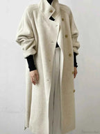 Longline Single-Breasted Brushed Coat with Turn-Down Collar