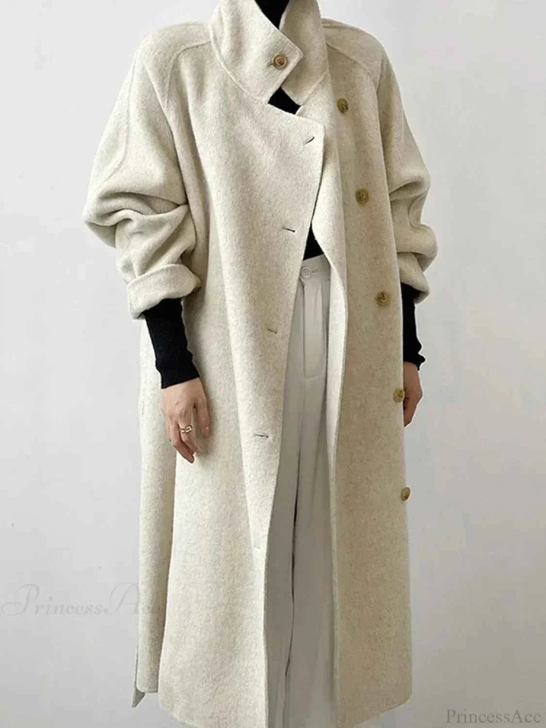 Longline Single-Breasted Brushed Coat with Turn-Down Collar