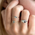 Delicate Stacking Ring Set with Blue Glass Accents