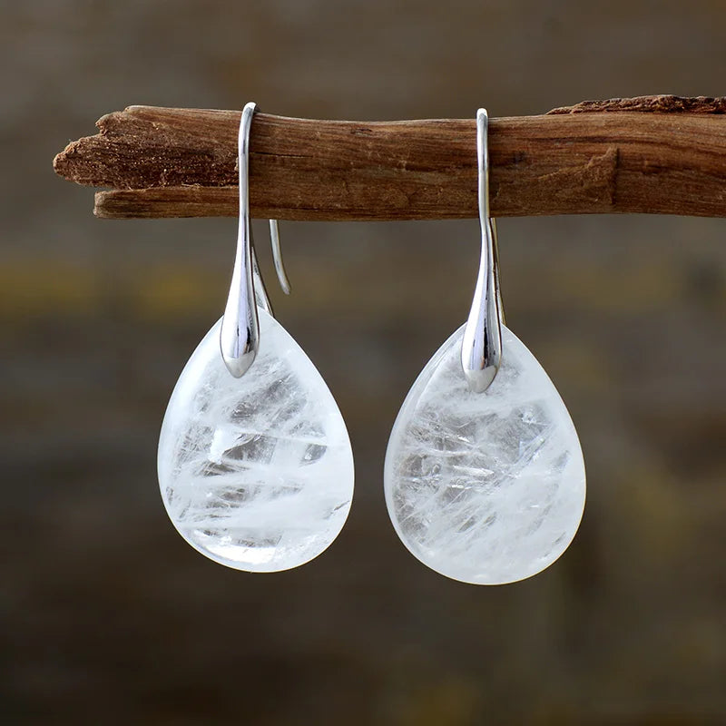 Clear Quartz-Look Teardrop Earrings
