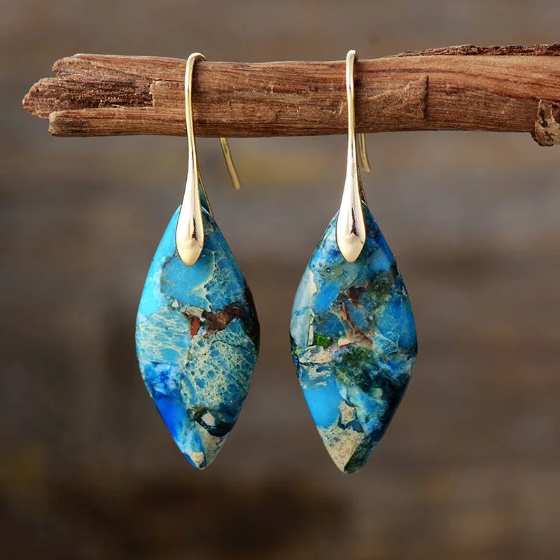 Jasper and Gold-Tone Teardrop Earrings