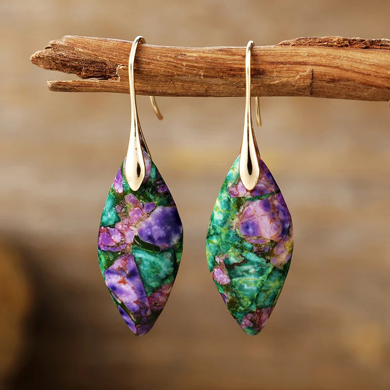 Jasper and Gold-Tone Teardrop Earrings