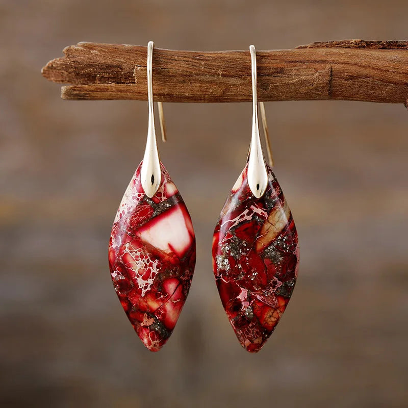 Jasper and Gold-Tone Teardrop Earrings