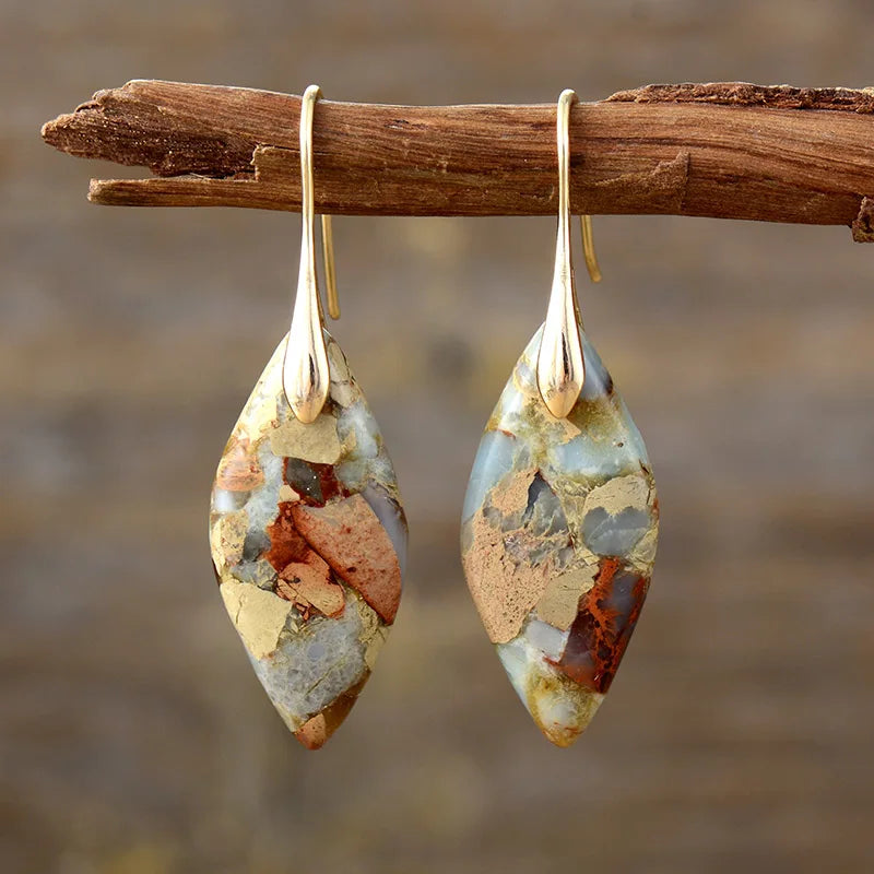 Jasper and Gold-Tone Teardrop Earrings