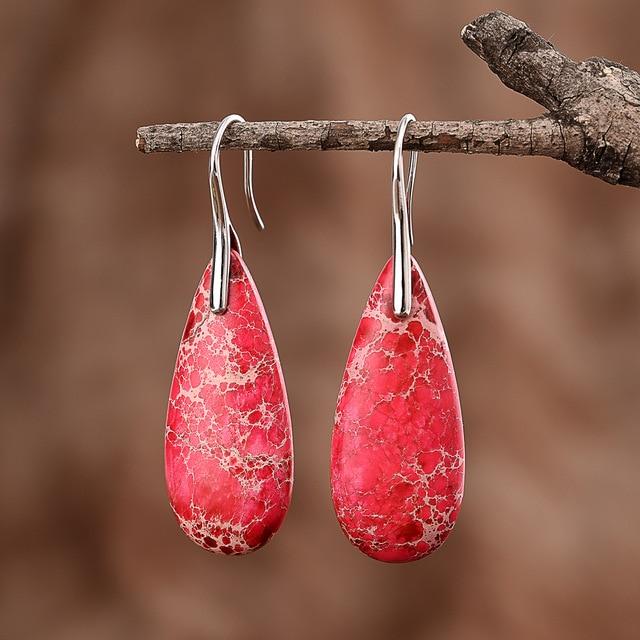 Imperial Jasper Teardrop Earrings in Two Metal Tones