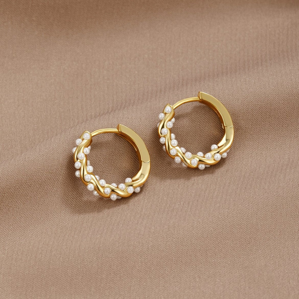Pearl-Studded Mini Hoop Earrings