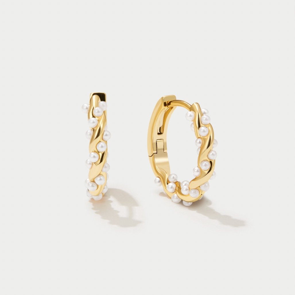 Pearl-Studded Mini Hoop Earrings