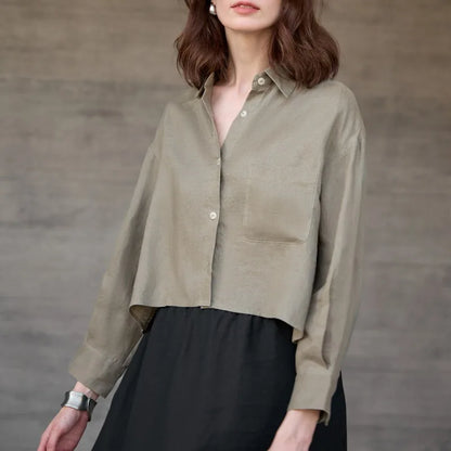 Verity Women's Cropped Oversized Long Sleeve Button-Down