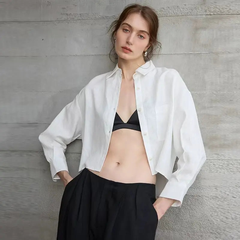 Verity Women's Cropped Oversized Long Sleeve Button-Down