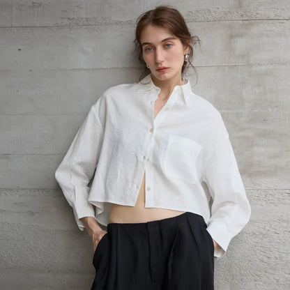 Verity Women's Cropped Oversized Long Sleeve Button-Down