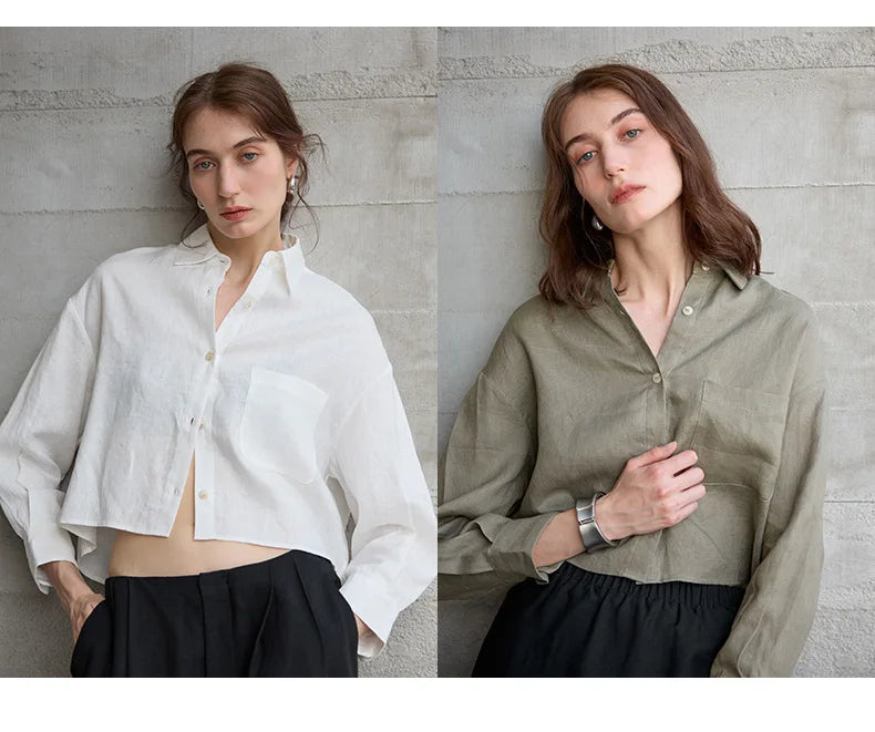 Verity Women's Cropped Oversized Long Sleeve Button-Down