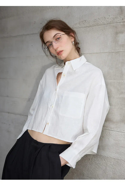 Verity Women's Cropped Oversized Long Sleeve Button-Down