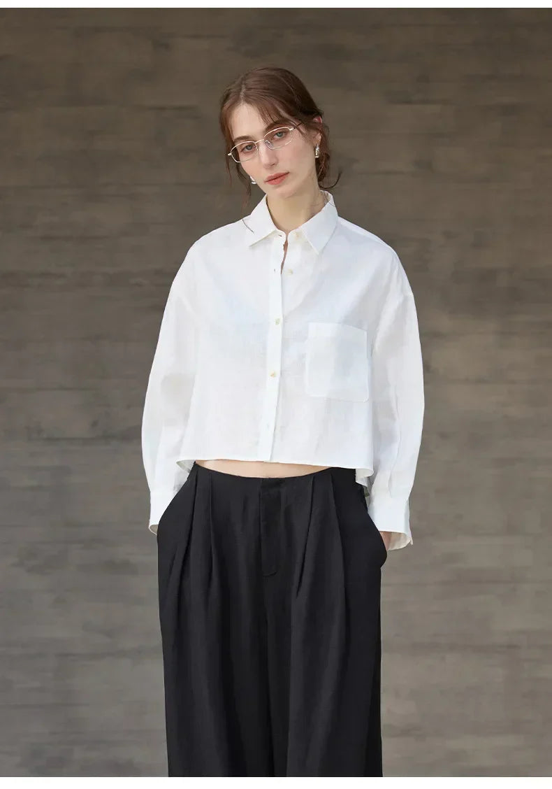Verity Women's Cropped Oversized Long Sleeve Button-Down