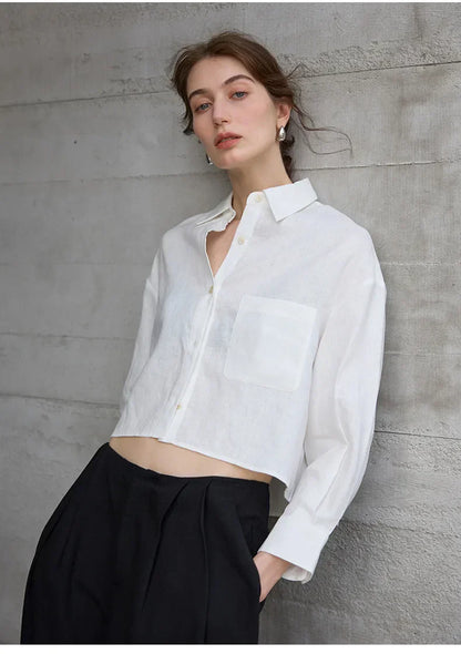 Verity Women's Cropped Oversized Long Sleeve Button-Down