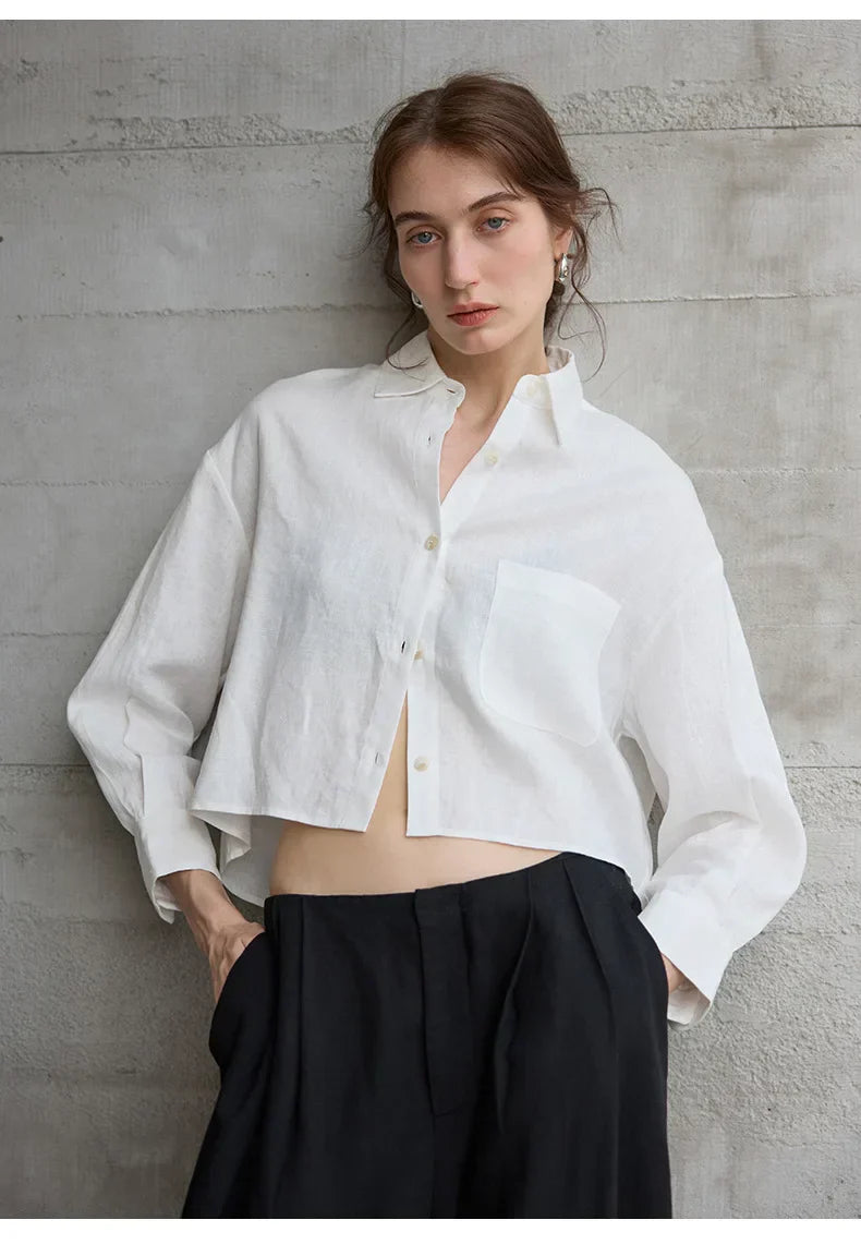 Verity Women's Cropped Oversized Long Sleeve Button-Down