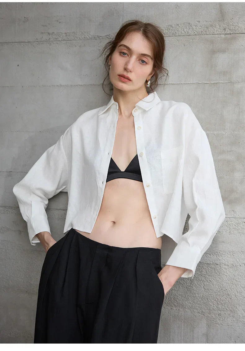 Verity Women's Cropped Oversized Long Sleeve Button-Down
