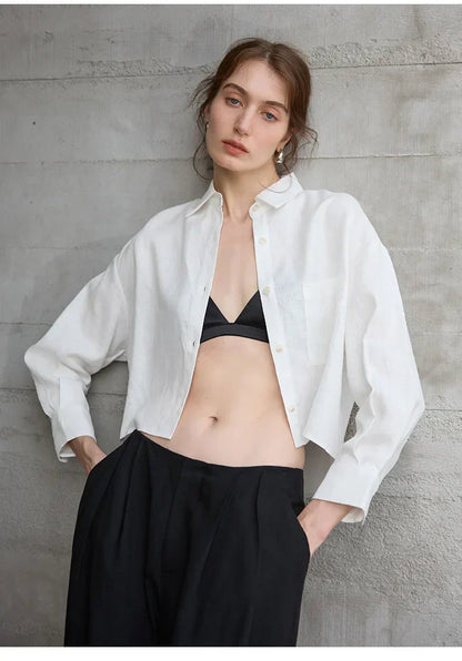 Verity Women's Cropped Oversized Long Sleeve Button-Down