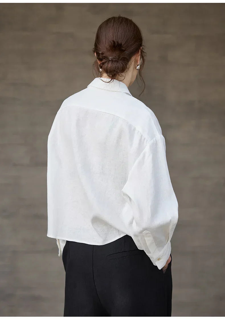 Verity Women's Cropped Oversized Long Sleeve Button-Down